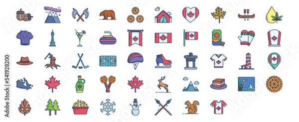 Fototapeta Collection of icons related to Canada country , including icons like Moose, Location, Nature and more. vector illustrations, Pixel Perfect set