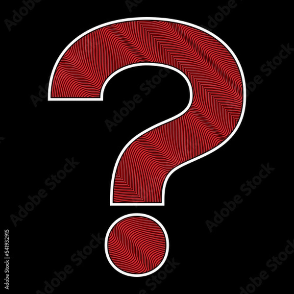Fototapeta Vector large wavy lining question mark. Bold graphic interrogation point with effect of red optical lines isolated on black background.