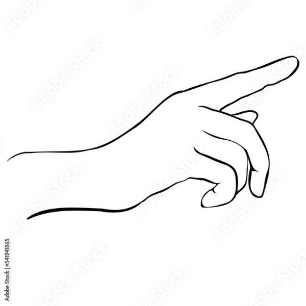 Obraz Hand gesture of finger pointing. Vector illustration in outline style. Vector illustration