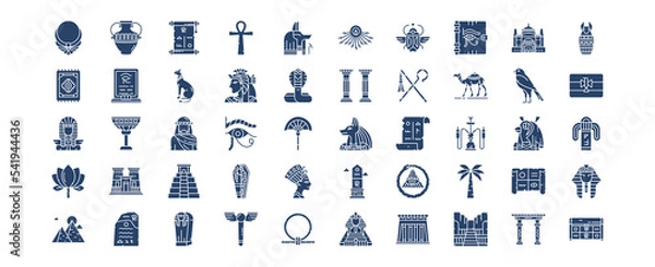 Fototapeta Collection of icons related to Egypt, including icons like Accessories, Mummy, Cat, Eagle and more. vector illustrations, Pixel Perfect set