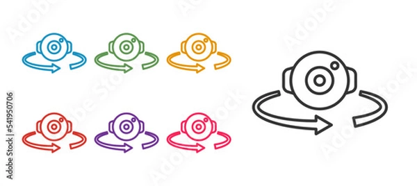 Fototapeta Set line 360 degree view icon isolated on white background. Virtual reality. Angle 360 degree camera. Panorama photo. Set icons colorful. Vector