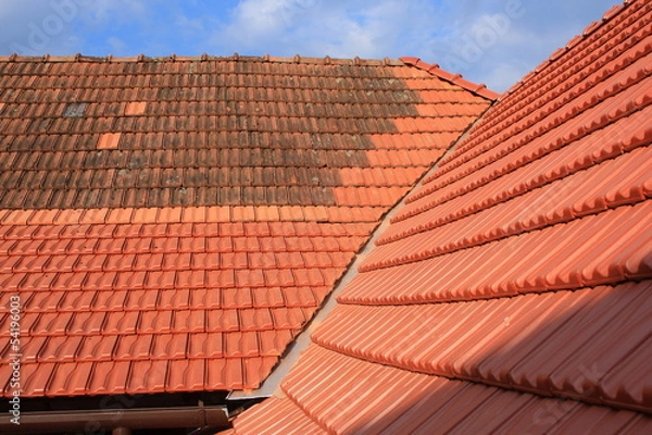Obraz Gable roof covered with red ceramic roofing