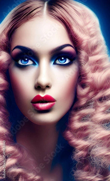 Fototapeta Portrait of a girl with creative makeup and hairstyle. Illustration. Created with the help of artificial intelligence