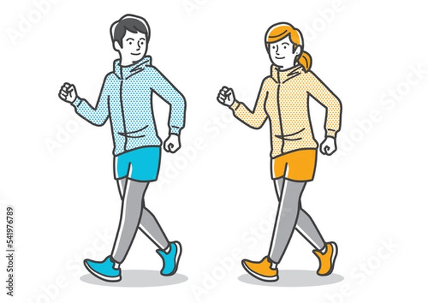 Obraz ウォーキングをする若いカップルのイラスト素材