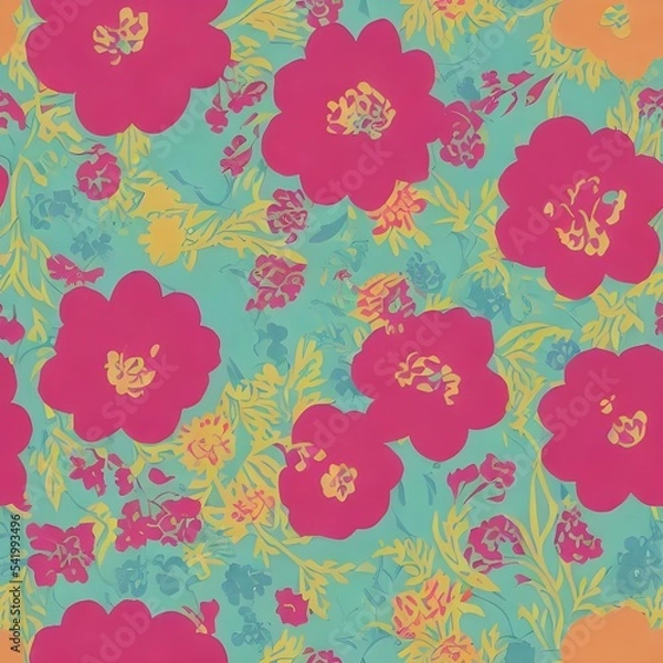 Obraz I am looking at a piece of art that consists of paper flowers. The design is created with different colors and sizes of flowers. They are all scattered on the page in no particular order. The overall 