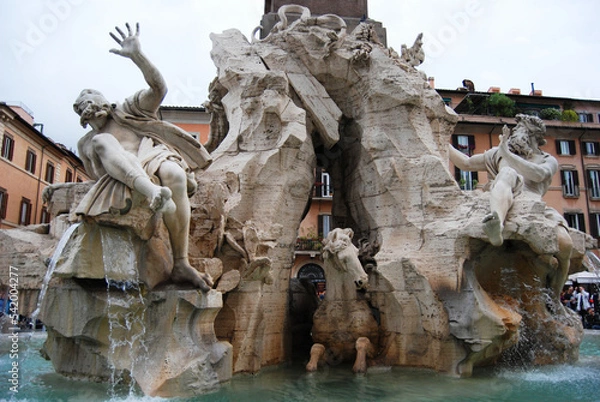 Obraz A detail of Fontana dei Quattro Fiumi by Bernini in piazza Navona in Rome