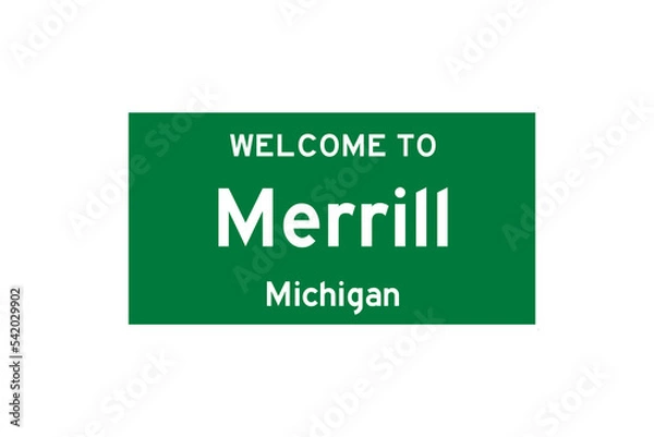Obraz Merrill, Michigan, USA. City limit sign on transparent background. 