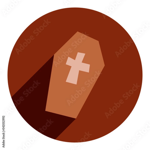 Obraz flat icon of a coffin with a cross. burgundy icon in flat style of abstract coffin with cross. icon for mourning. web browser icon.