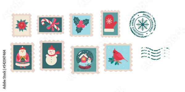 Fototapeta Christmas postmarks set. Vector illustration