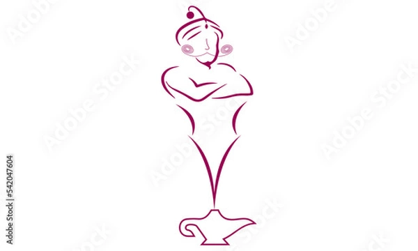 Obraz Genie Magical character with moustache cartoon and lamp. Traditional Persian tale powerful magical vector creature.