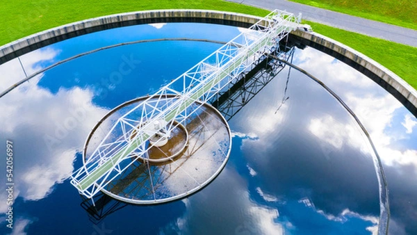 Fototapeta Aerial view to sewage treatment plant. Grey water recycling. Waste management theme.	
