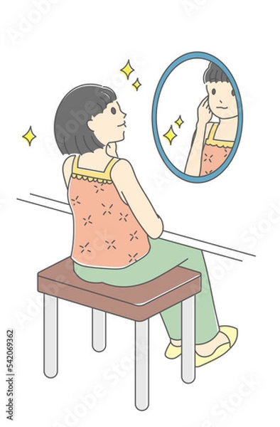 Fototapeta 鏡を見る女性