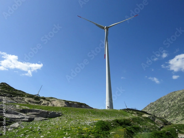 Fototapeta Gotthard wind farm or Windpark St. Gotthard in the alpine mountainous area of the Gotthard Pass (Gotthardpass), Airolo - Canton of Ticino (Tessin), Switzerland (Schweiz)