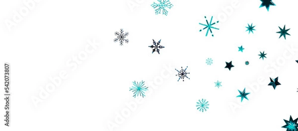 Fototapeta Snowflakes and bokeh lights on the blue Merry Christmas background. 3D render
