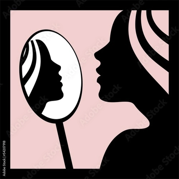 Obraz Woman looking in the mirror -vector illustration