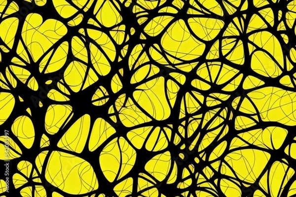 Fototapeta 2d illustrated seamless pattern. Abstract texture with contrast diagonal waves. Creative distorted background. Decorative black, white and illuminating yellow design. Can be used as swatch for