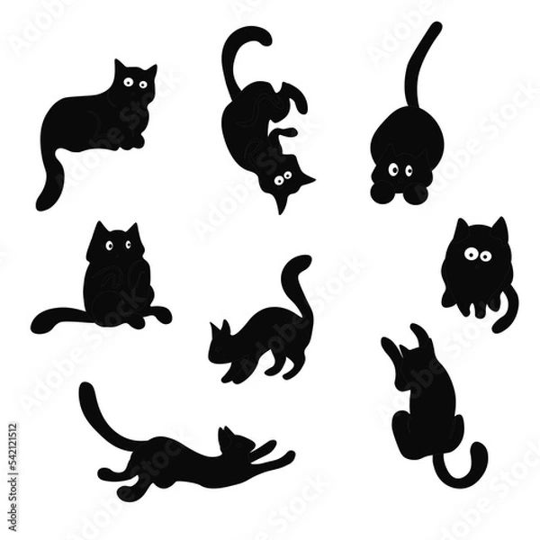 Fototapeta Cat vector silhouettes set Isolated On White Background,