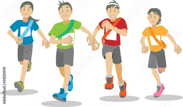 Fototapeta 子供駅伝大会を走るランナーたち