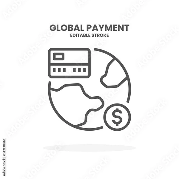 Fototapeta Credit Card Global Payment line icon. Vector illustration on white background. Editable Stroke and pixel perfect. You can use for web, app and more.