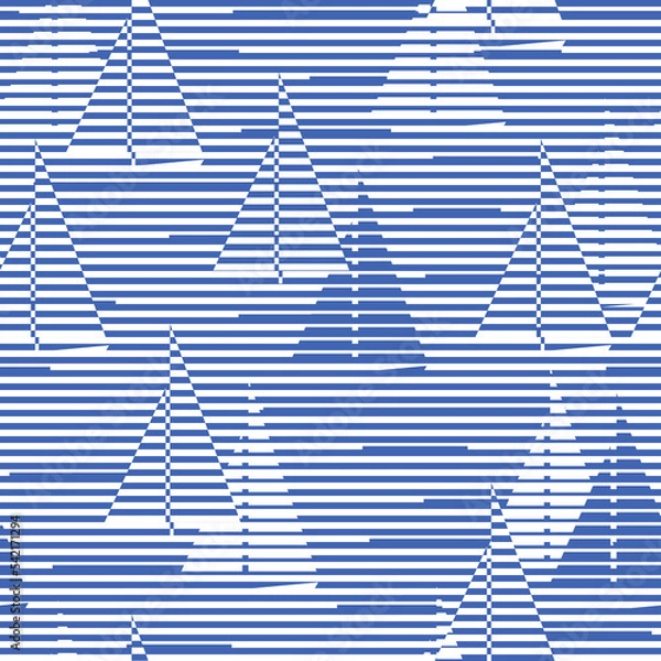 Fototapeta Sail boats in the sea. Stylized marine striped background. Seamless vector pattern.