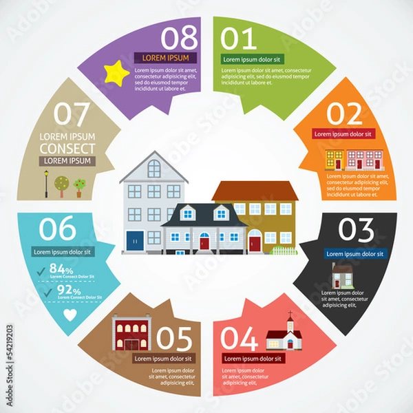 Fototapeta Vector circle house concepts with icons infographics