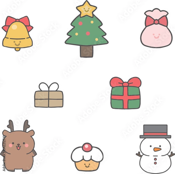 Obraz クリスマス　手書き可愛いベクターイラスト素材　