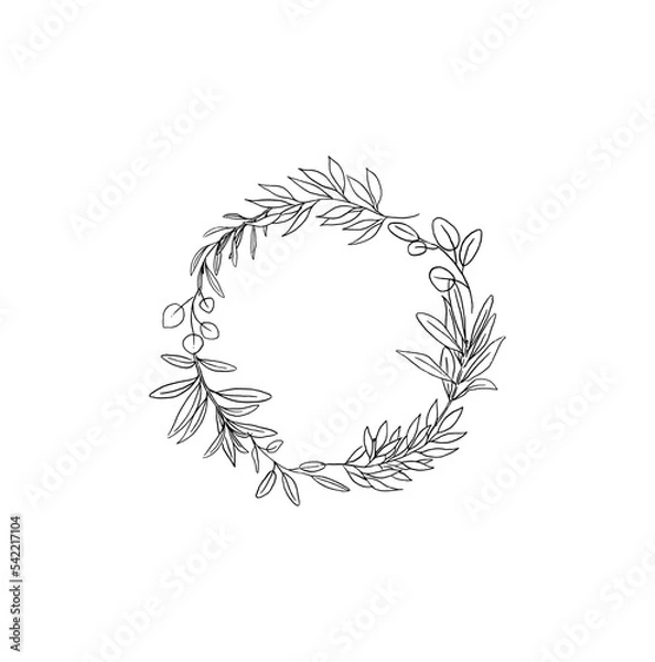 Obraz Line drawing of a eucalyptus wreath