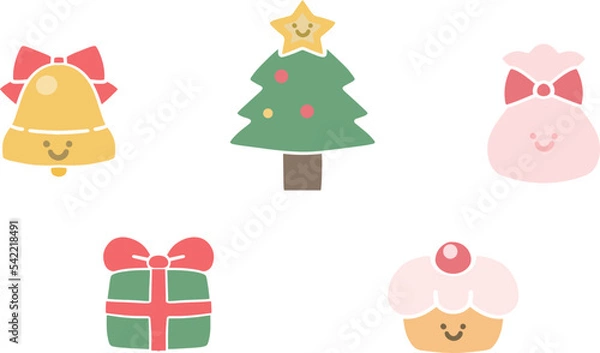 Fototapeta クリスマス　手書き可愛いベクターイラスト素材、カラーシルエット