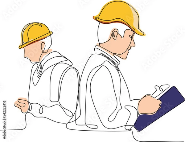 Obraz construction manager and engineer working on building site. Vector illustration