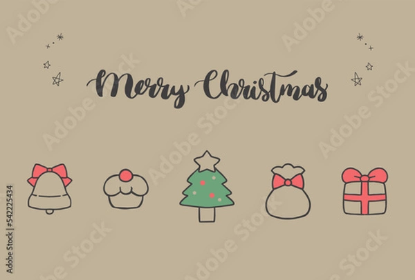 Obraz クリスマス　手書きベクターイラスト、シンプル　メッセージカードテンプレート、ゴールド