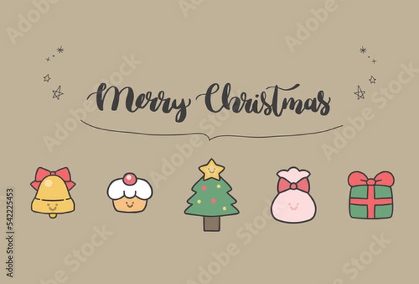 Obraz クリスマス　手書きベクターイラスト、可愛い　メッセージカードテンプレート、ゴールド