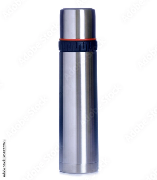 Obraz Metal silver thermos on white background isolation