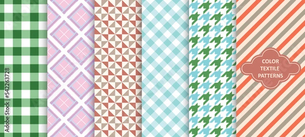 Fototapeta Collection of colorful seamless textile patterns. Trendy cloth endless prints. Repeatable unusual simple backgrounds