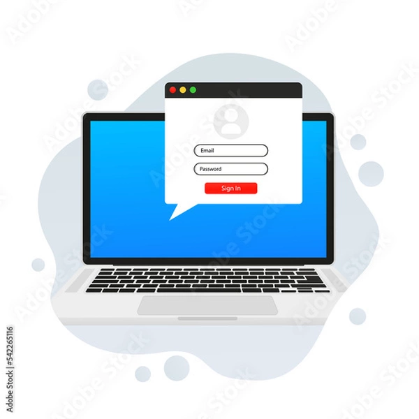 Fototapeta User data on the laptop, password, email, web page. Vector illustration