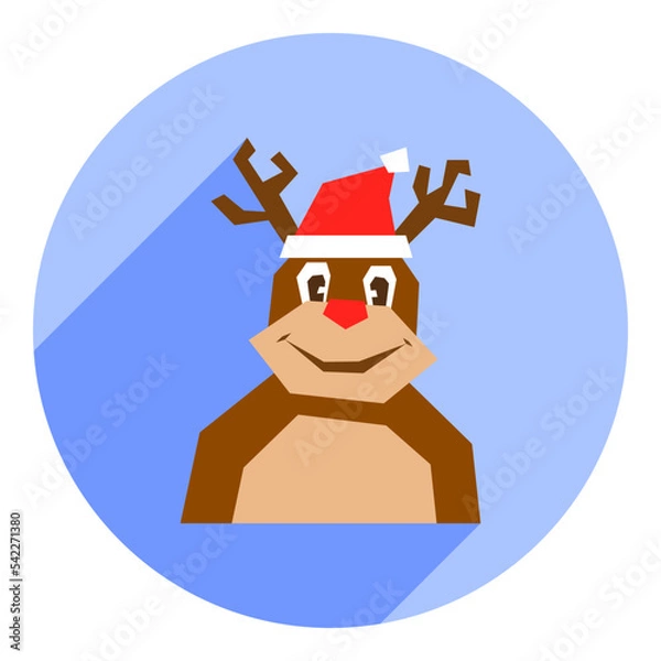 Obraz flat icon of christmas deer in hat. blue icon in a flat style of a christmas deer in a hat. icon for christmas. for web browser.