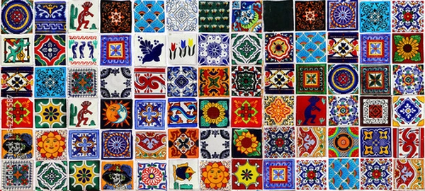 Obraz Mexican ceramic tile. Banner format. Multicolored bright colorful background.