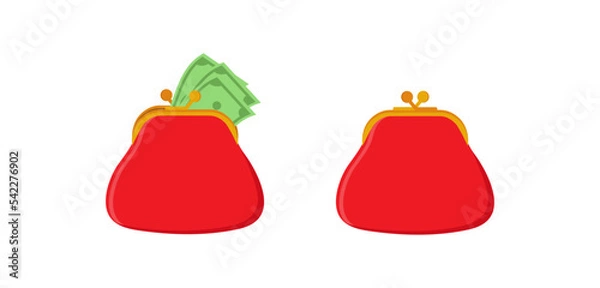 Obraz Empty and full wallet vector cartoon concept illustration isolated on a white background