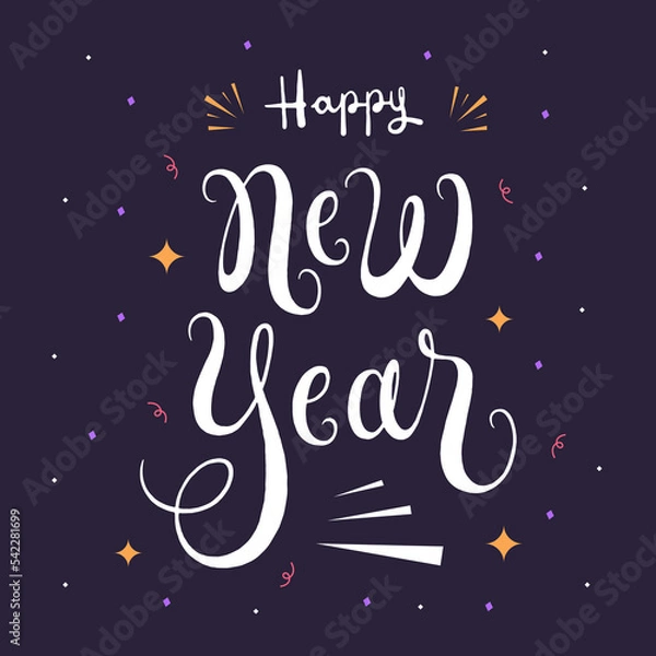 Fototapeta Happy new year lettering text background. greeting card vector illustration