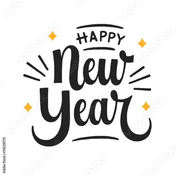 Fototapeta Happy new year lettering. Vector illustration isolated on white background