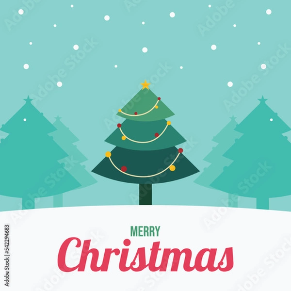 Obraz social media merry christmas greeting card template with christmas tree illustration vector