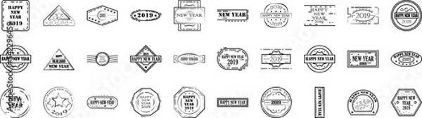 Obraz Stamp happy new year icon collections vector design