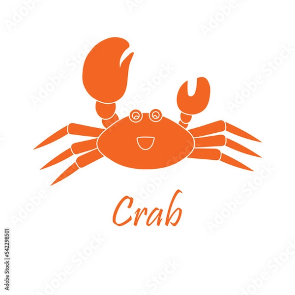 Fototapeta Cute crab cartoon. Vector hand drawn logo icon isolated illustration on white background with text. Creative design vector illustration.