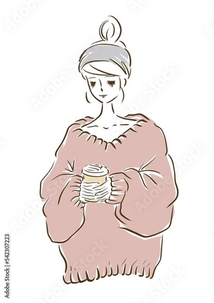 Obraz Woman in a large knit enjoying a latte.
