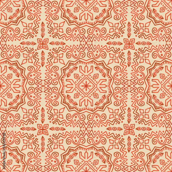 Fototapeta Line art Seamless Pattern Ethnic Aztec Mandala