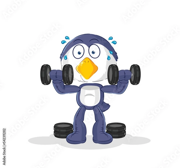 Fototapeta penguin weight training illustration. character vector