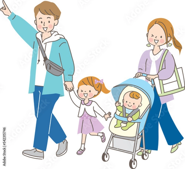 Obraz 買い物に行く4人家族のベクターイラスト素材