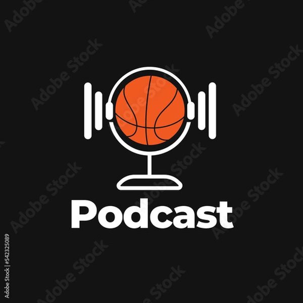 Fototapeta BasketBall with Headphone and microphone Logo Design. Suitable for Basketball Sport Streaming Podcast Broadcast Radio Channel Business Brand Simple Modern Logo Design.