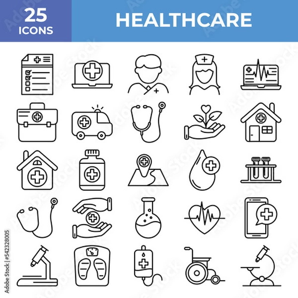 Fototapeta Medical And Healthcare Icon, Icon Set, Collection, Icons Logo Design Vector Template Illustration Sign And Symbol Pixels Perfect