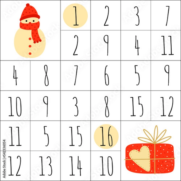 Fototapeta Development of children. Numbers, mathematical account. Puzzle, test, IQ, educational, for schoolchildren, preschoolers. Logic exercises. Christmas games for printing. Preparation for school.