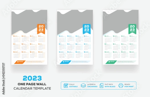 Fototapeta One Page Wall Calendar 2023 Or Monthly Plan Modern Corporate One Page Creative Wall Calendar 2023 Set Template Design 